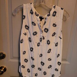 Talbots Sleeveless White Top with Black Flowers Misses Medium